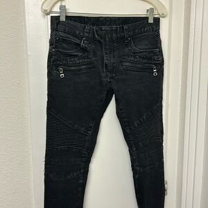 Women’s Black Denim Moto Pants 29 Skinny Jeans Zipper Leg Mnmi